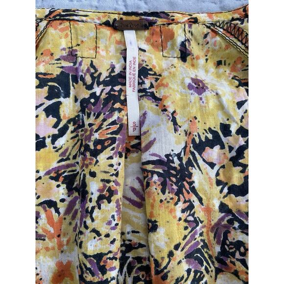 NWOT Free People Sz S Party Playlist Wrap Balloon Slv Yellow Black Cotton Top - Picture 7 of 13